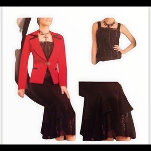 🔴3Pieces Red/Black  Skirt Cami Set/Suit